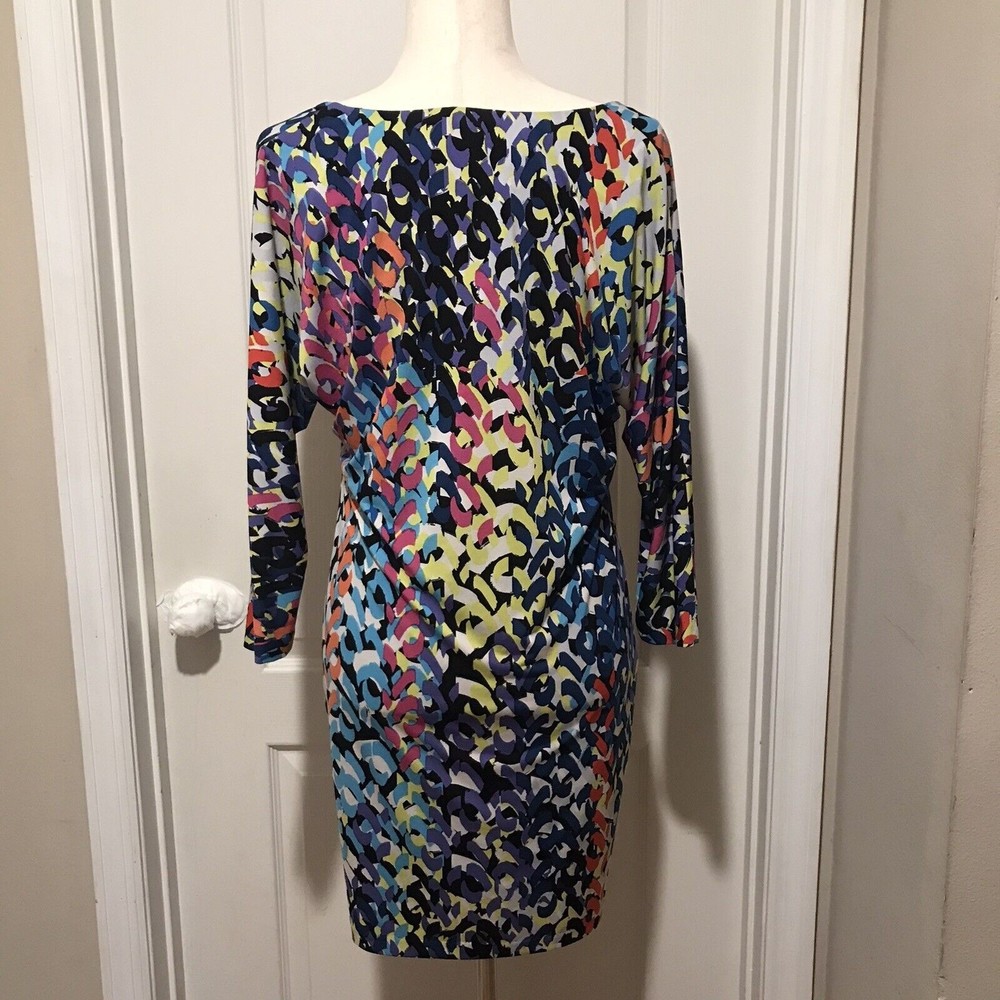 Trina Turk Size 8 Dominica Multi-Colored Print Midi V-Neck 3/4 Sleeves Dress - Picture 2 of 11